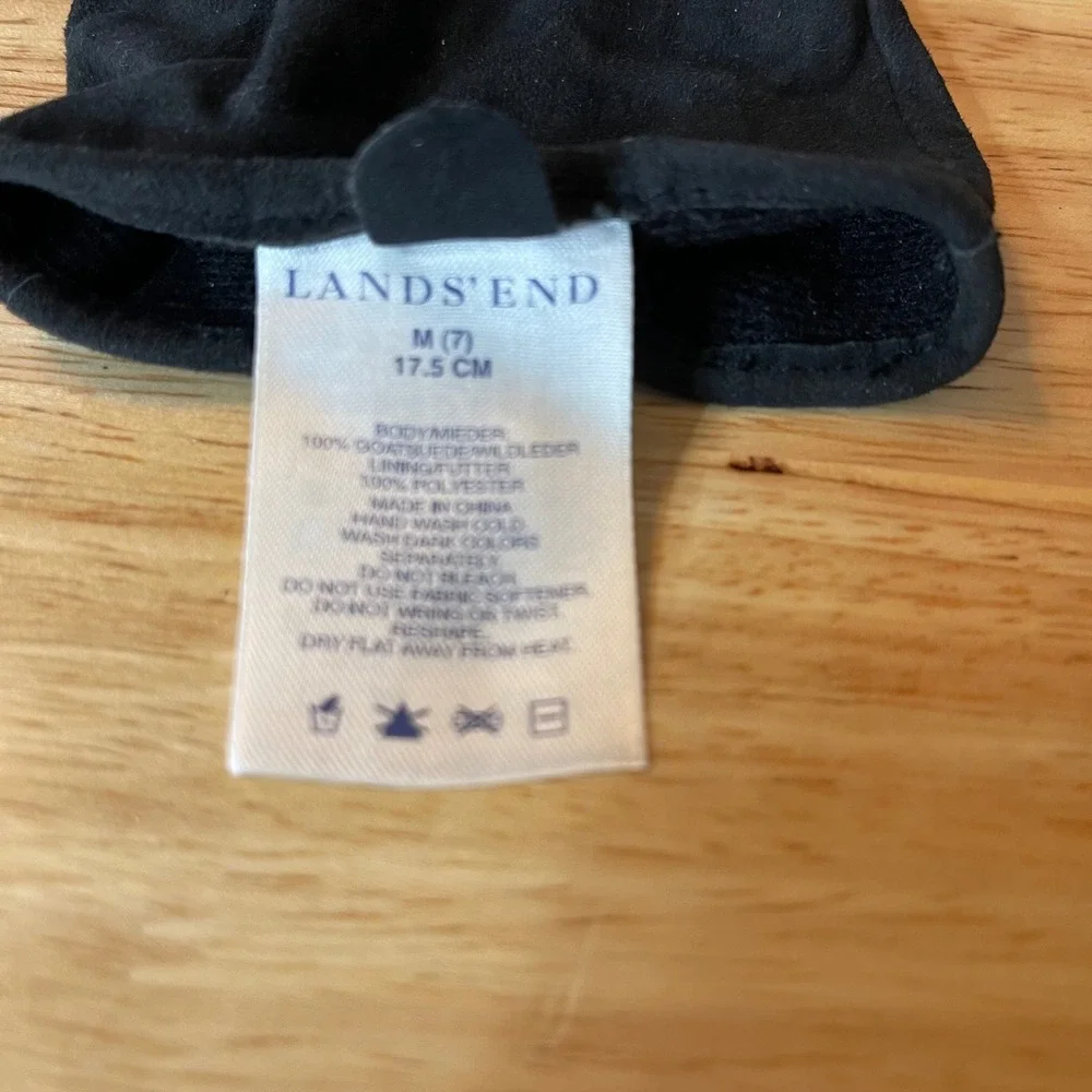 Lands End Black Goatskin Suede Gloves Women Medium 7 Button Wrist Detail Classic